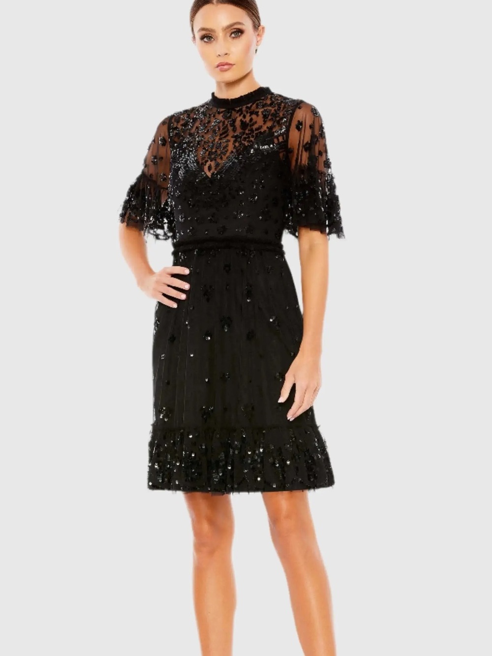 BRAND NEW - Mac Duggal Black Sequin & Lace Dress
